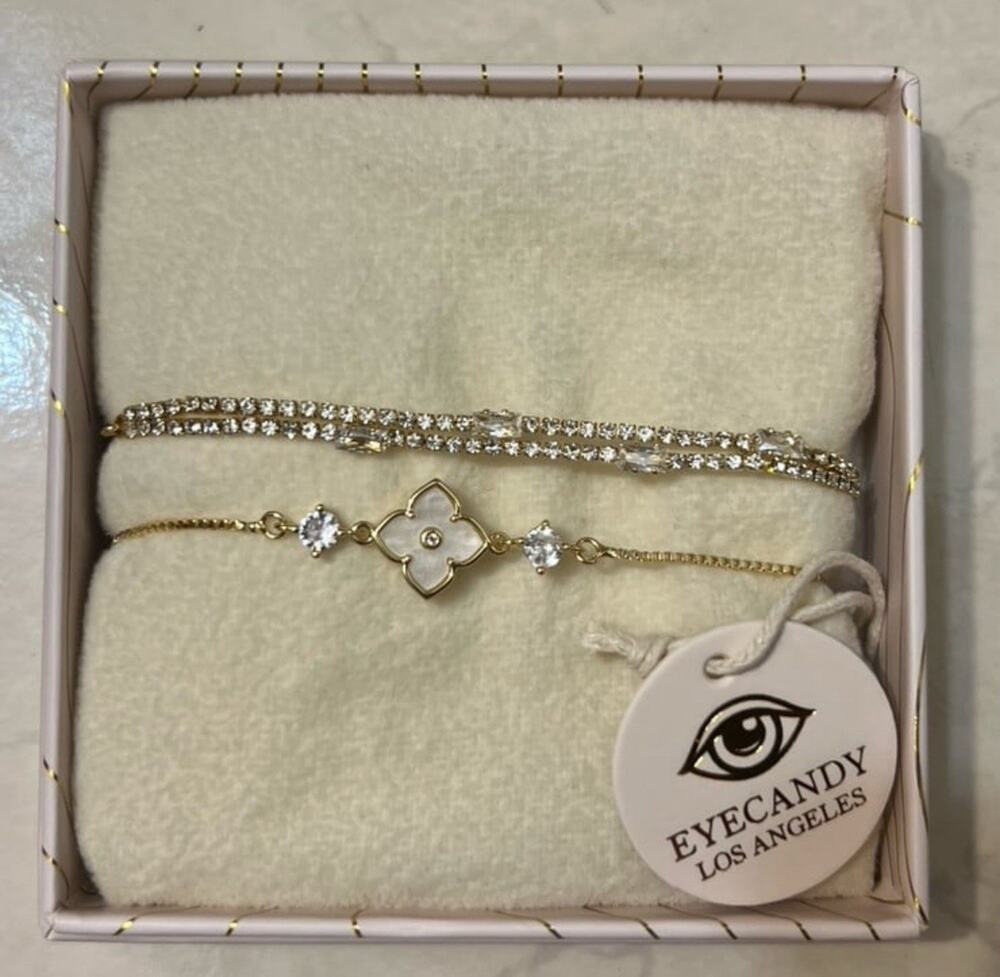 Eye Candy Los Angeles Gold Flower Diamond Bracelet set